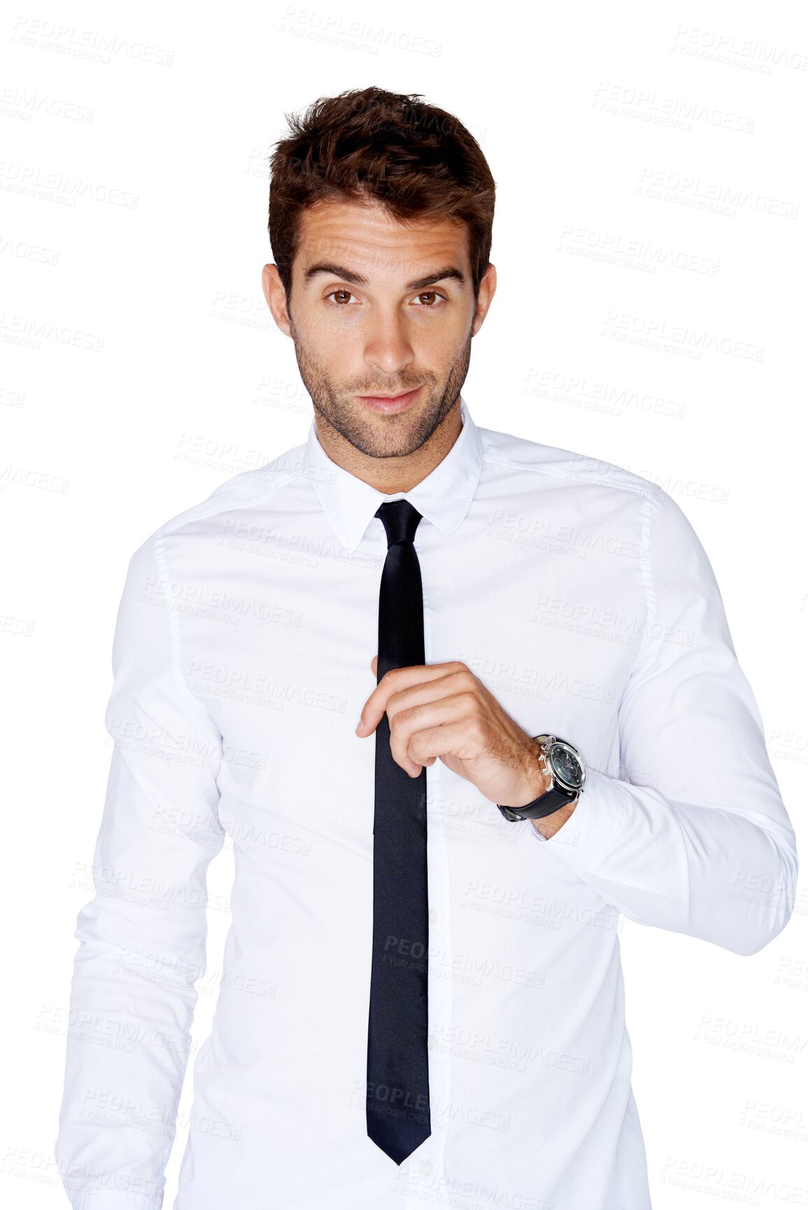 Buy stock photo Portrait, fashion and tie with a man isolated on a transparent background for classy event style. Confident, formal and shirt with a young male model getting dressed on PNG for a wedding or party