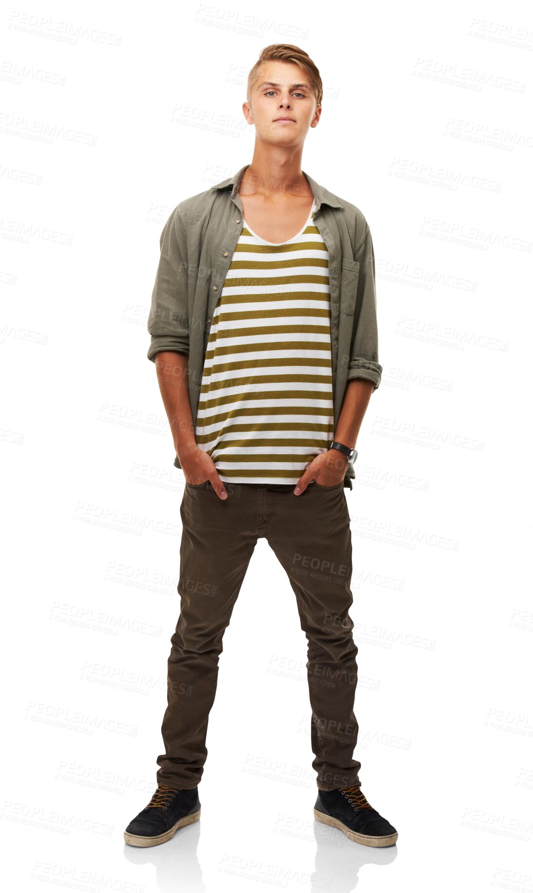 Buy stock photo Man portrait and serious with hand in pocket for png or isolated and transparent background. Fashion, guy and confident with style or hipster in casual and trendy outfit with young male with focus.
