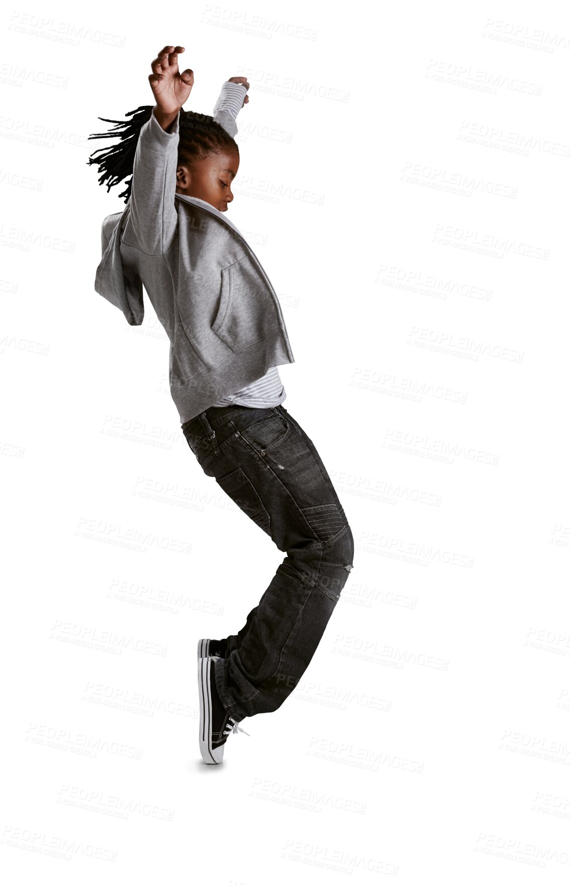 Buy stock photo Talent, African and child hip hop dancer dancing isolated in a transparent or png background feeling excited with energy. Dance, young and boy kid with creative skill ready for breakdance performance