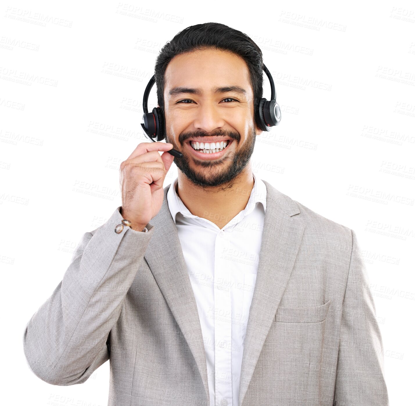 Buy stock photo Call center, business and smile with portrait of man on png for customer service, networking and advice. Technical support, contact us and agent with consultant isolated on transparent background