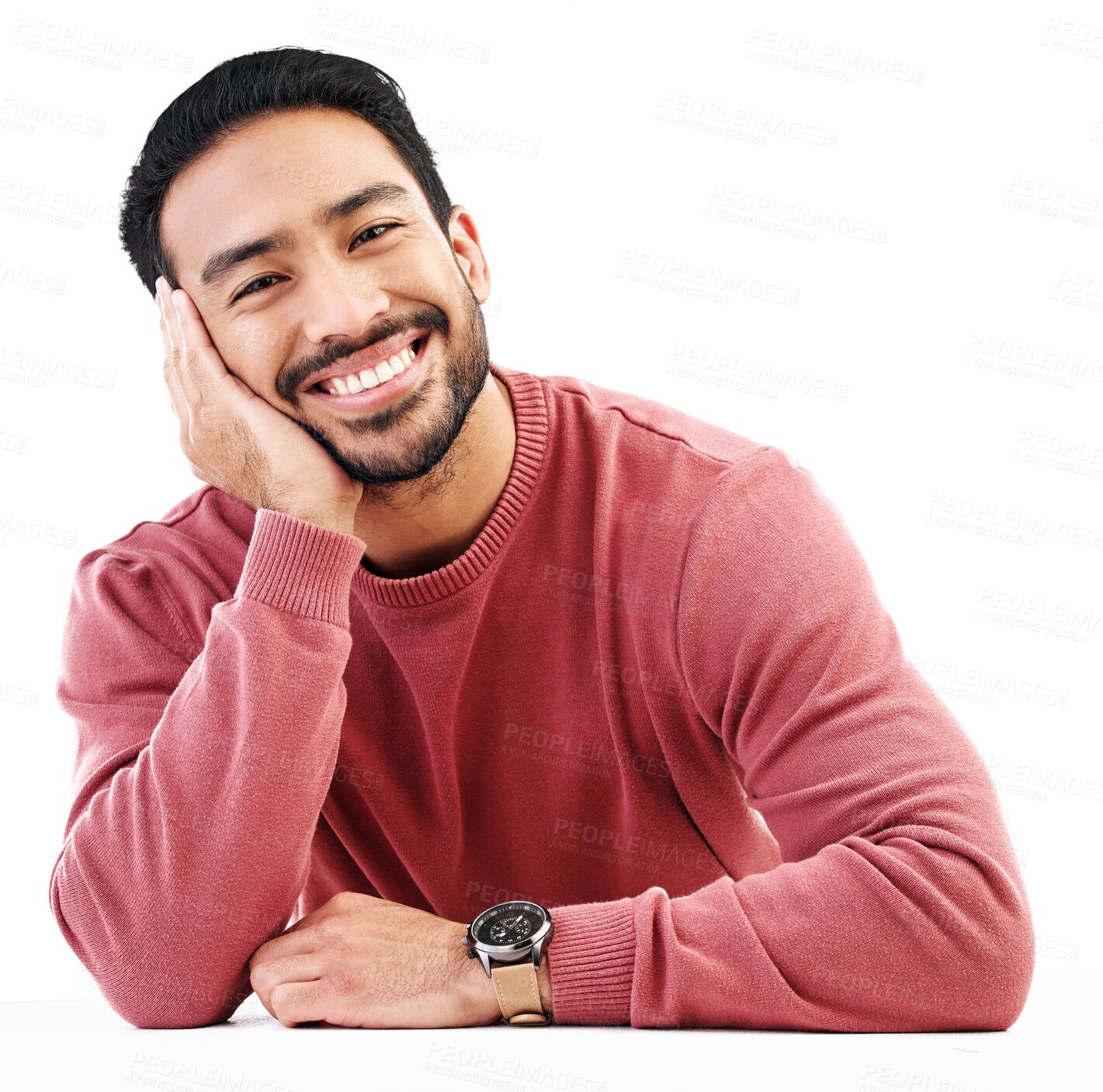 Buy stock photo Happy, man and portrait, relax and smile with pride and attractive with casual clothes isolated on transparent png background. Calm, happiness and chill with young male person and trendy style