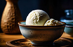 Gelato, dessert and food with ice cream on table for nutrition, wellness and diet. Ai generated, sweets and cafe snack with confectionery sorbet on background for fruit, health and summer