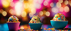 Sprinkle, dessert and nutrition with ice cream in kitchen for food, wellness and diet. Ai generated, gelato and sweets snack with confectionery sorbet on table for eating, health and summer banner