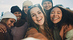 Group, women and peace sign for selfie in nature with diversity, love and emoji for post on web blog. Female people, photography and profile picture with social media, happy and together for camping