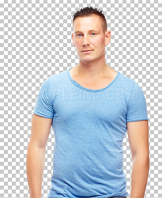 Buy stock photo Fashion, confident and portrait of man with style on png, isolated and transparent background. Handsome, confidence and male person from USA relax with casual clothes, stylish outfit and tshirt