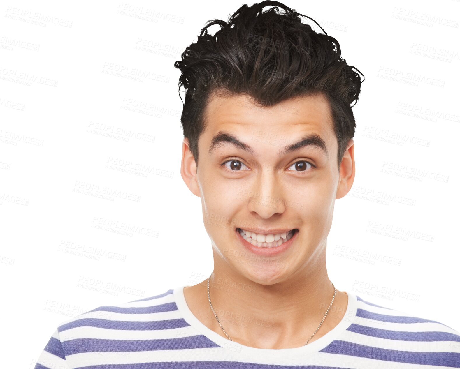 Buy stock photo Male teen, happy and excited portrait with gen z, clothes and fashion feeling confident. Face, person and smile isolated on a transparent, png background with teenager and modern hipster style