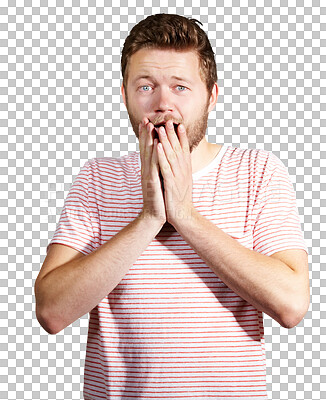 Buy stock photo Surprise, wow and portrait of man with news, discount or fashion sale on isolated, transparent and png background. Omg, face and shocked male with announcement, deal or coming soon promotion info