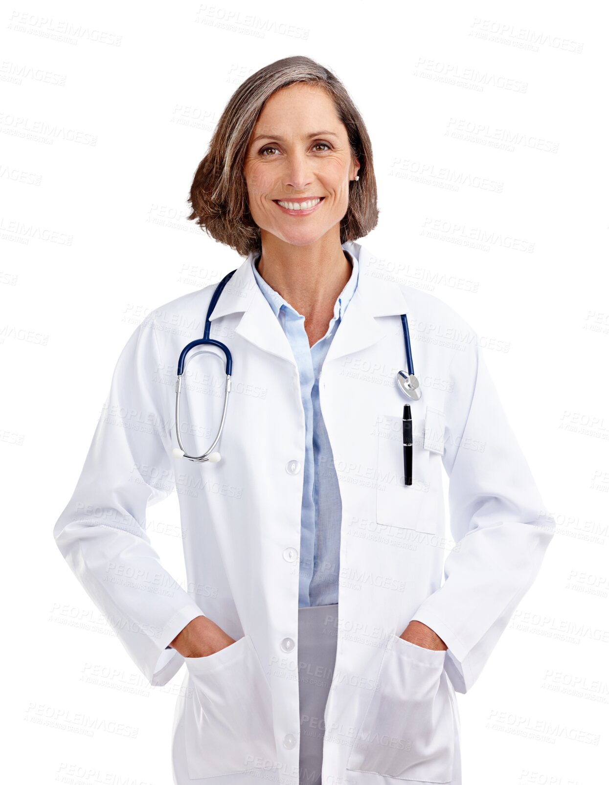 Buy stock photo Woman, portrait and smile of doctor isolated on transparent png background for medical help, advice and consultation. Medicine, healthcare manager or mature female therapist with trust for consulting