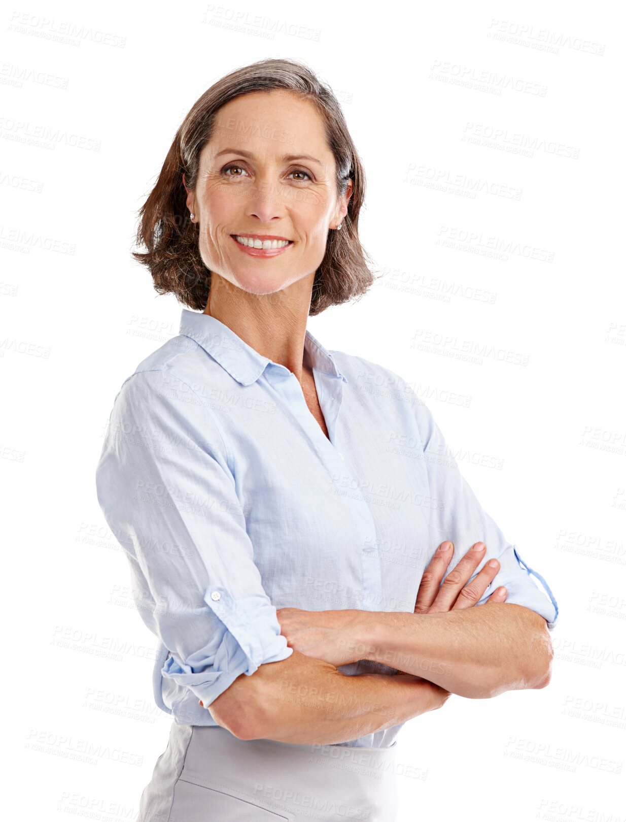 Buy stock photo Business woman, arms crossed and worker portrait of corporate lawyer employee with a smile. Leader, proud and isolated on transparent, png background with mature female person ready for law work