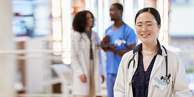 Buy stock photo Doctor, healthcare and portrait of a woman in a hospital for medical support, trust and excellence. Leader, happy and professional asian person with a positive mindset for health and wellness at work