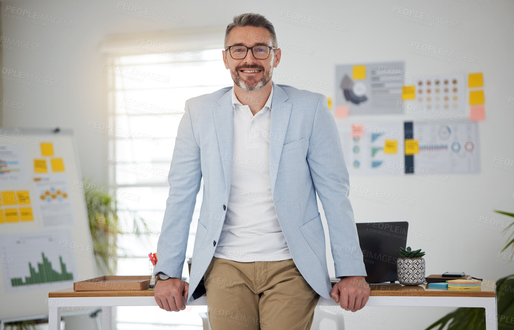 Buy stock photo Portrait. business and man with a smile, ceo and  management with career, investor and person in a workplace. Employee, accountant and trader with entrepreneurship, corporate executive and consultant