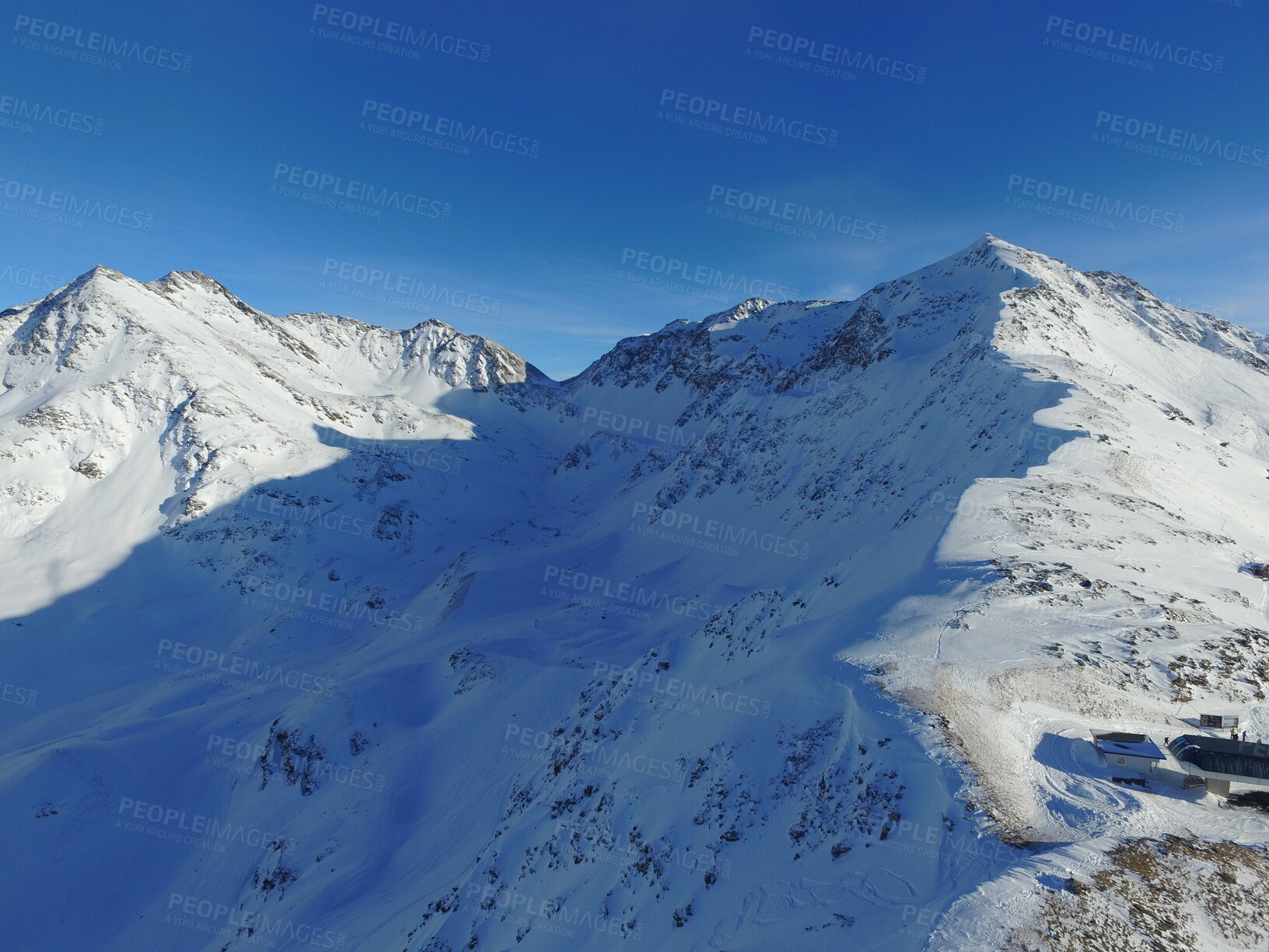 Buy stock photo Mountain, snow and the Swiss Alps in winter for freedom, holiday or vacation with a view of nature. Environment, landscape and travel in a remote location during the cold weather season in Europe