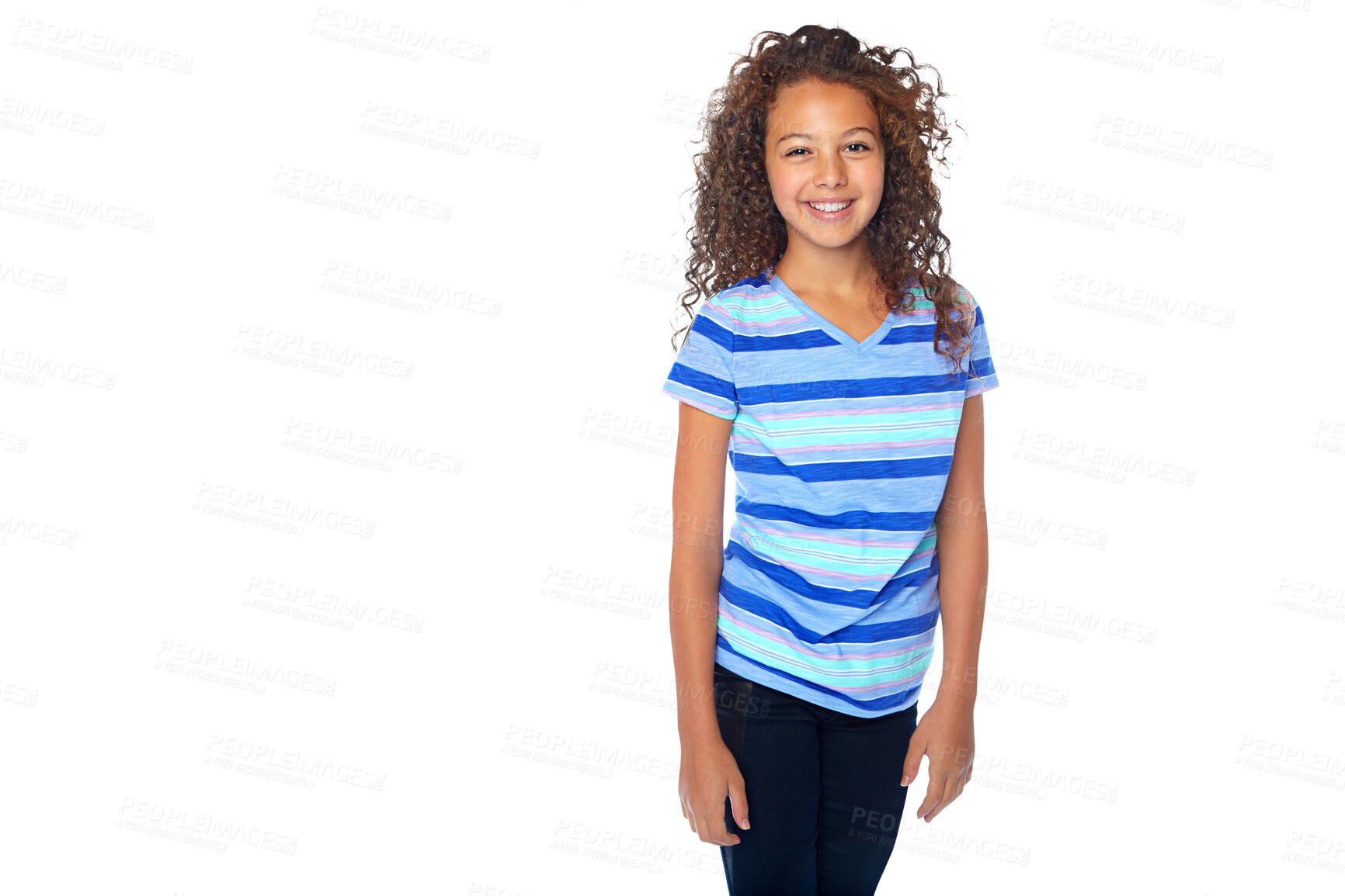 Buy stock photo Portrait, smile and teen fashion with a girl isolated on a transparent background for youth style. Children or kids, happy and clothes with a cute young female child posing in a trendy outfit on PNG