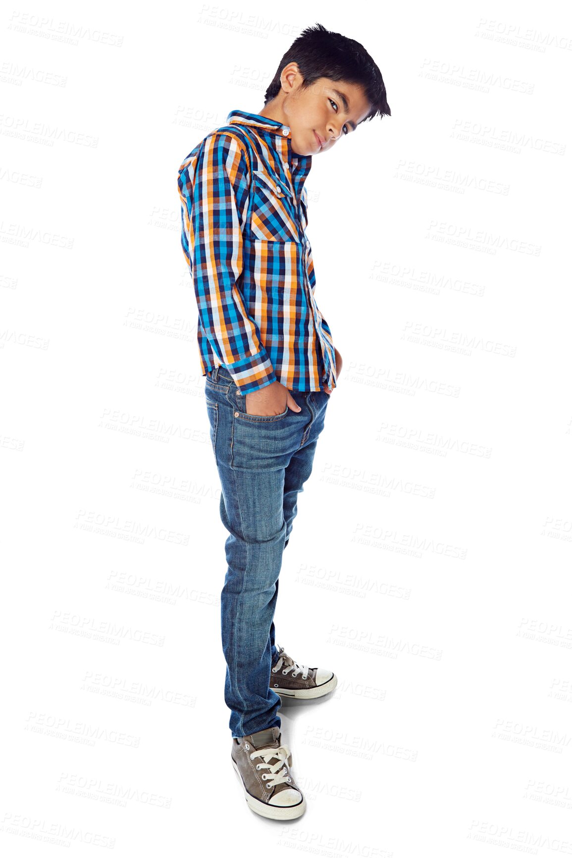 Buy stock photo Cool, fashion and portrait of a child with attitude and isolated on a transparent png background. Stylish, trendy and a young little boy or model kid with clothes, jeans or a shirt for an event