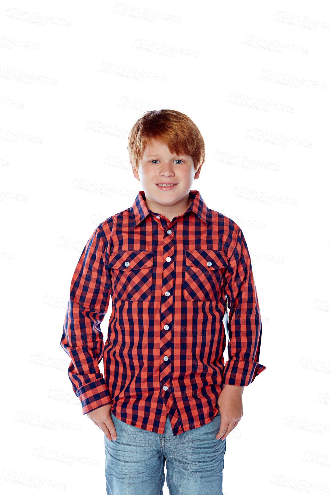 Buy stock photo Portrait of young boy with casual fashion and trendy jeans and shirt for school or education in Ireland. Cool teenager, gen z model or happy child in clothes isolated on transparent, png background