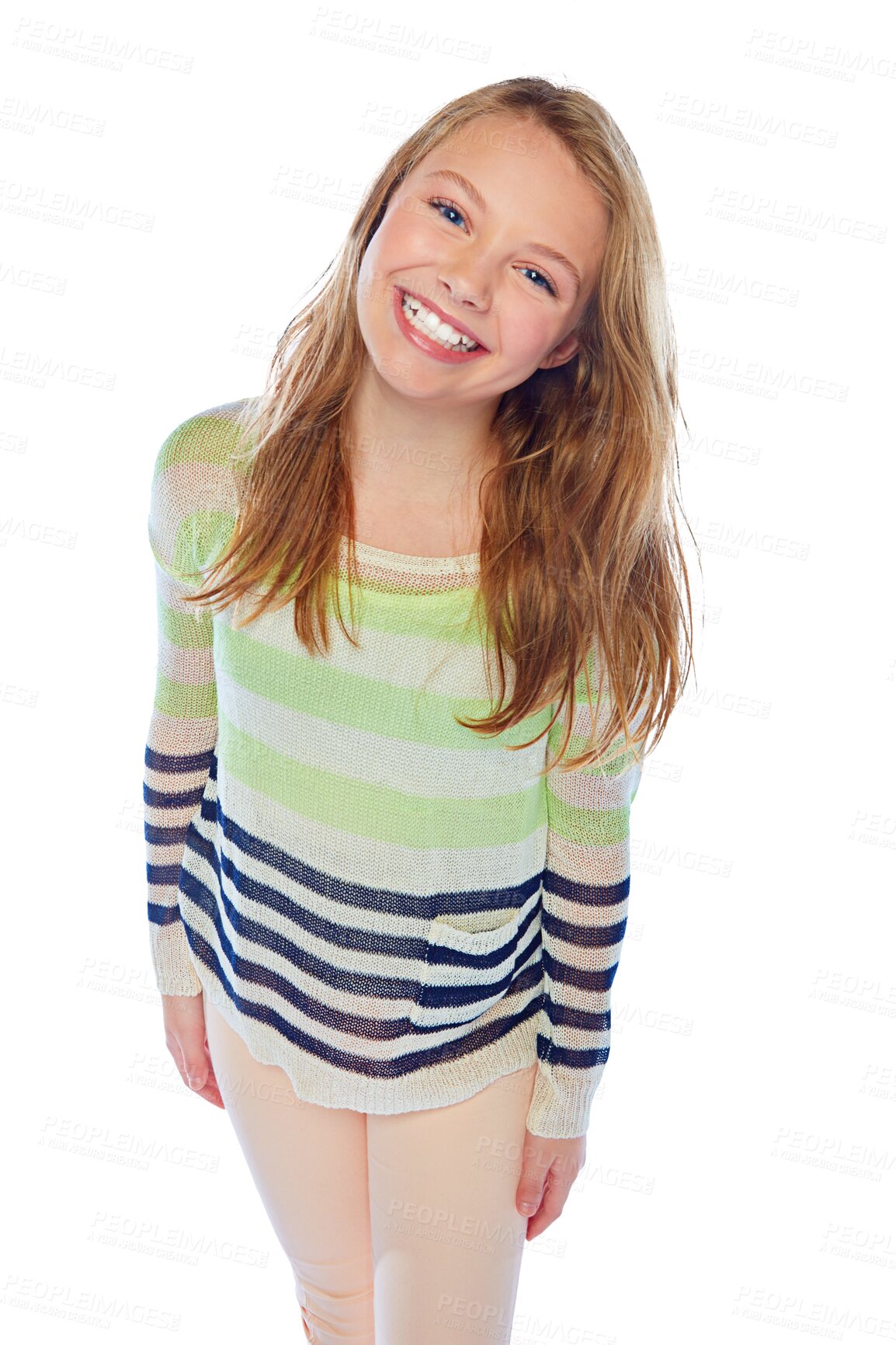 Buy stock photo Smile, girl and portrait of a teen model for fashion with a child isolated on a transparent background. Children, style and cute outfit of a happy young teenage kid on PNG for trendy clothes 