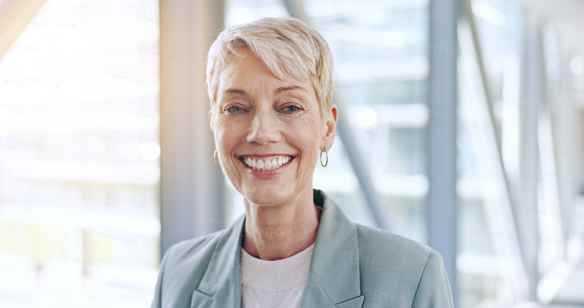 Buy stock photo Portrait, lawyer and senior woman in office for business in corporate company or workplace with smile. Attorney, face and happy person or advocate with pride as executive director and legal career