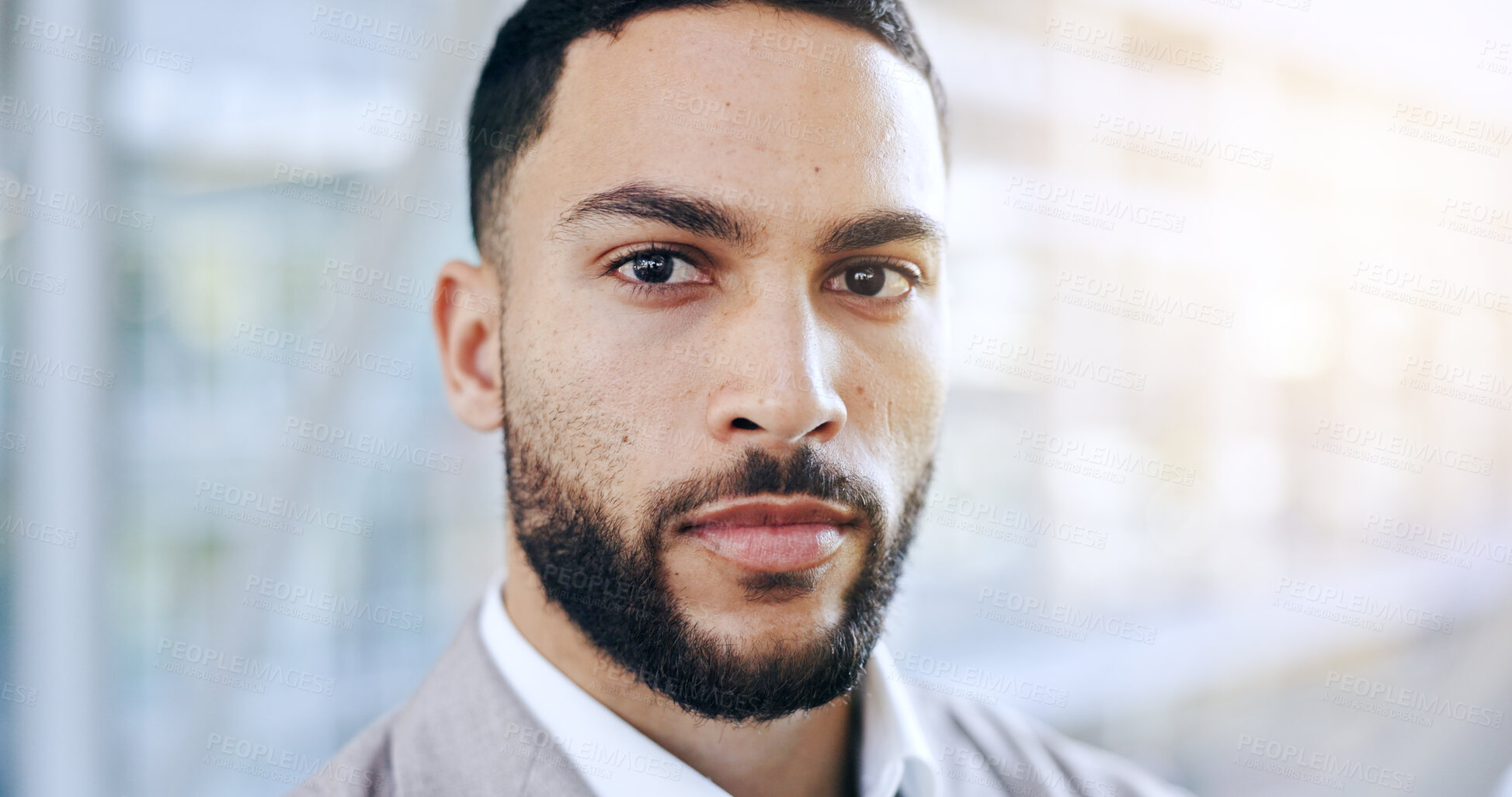 Buy stock photo Serious, face and businessman in office for real estate, entrepreneurship and realtor in city of Brazil. Employee, portrait and man in workplace for property, development and project management