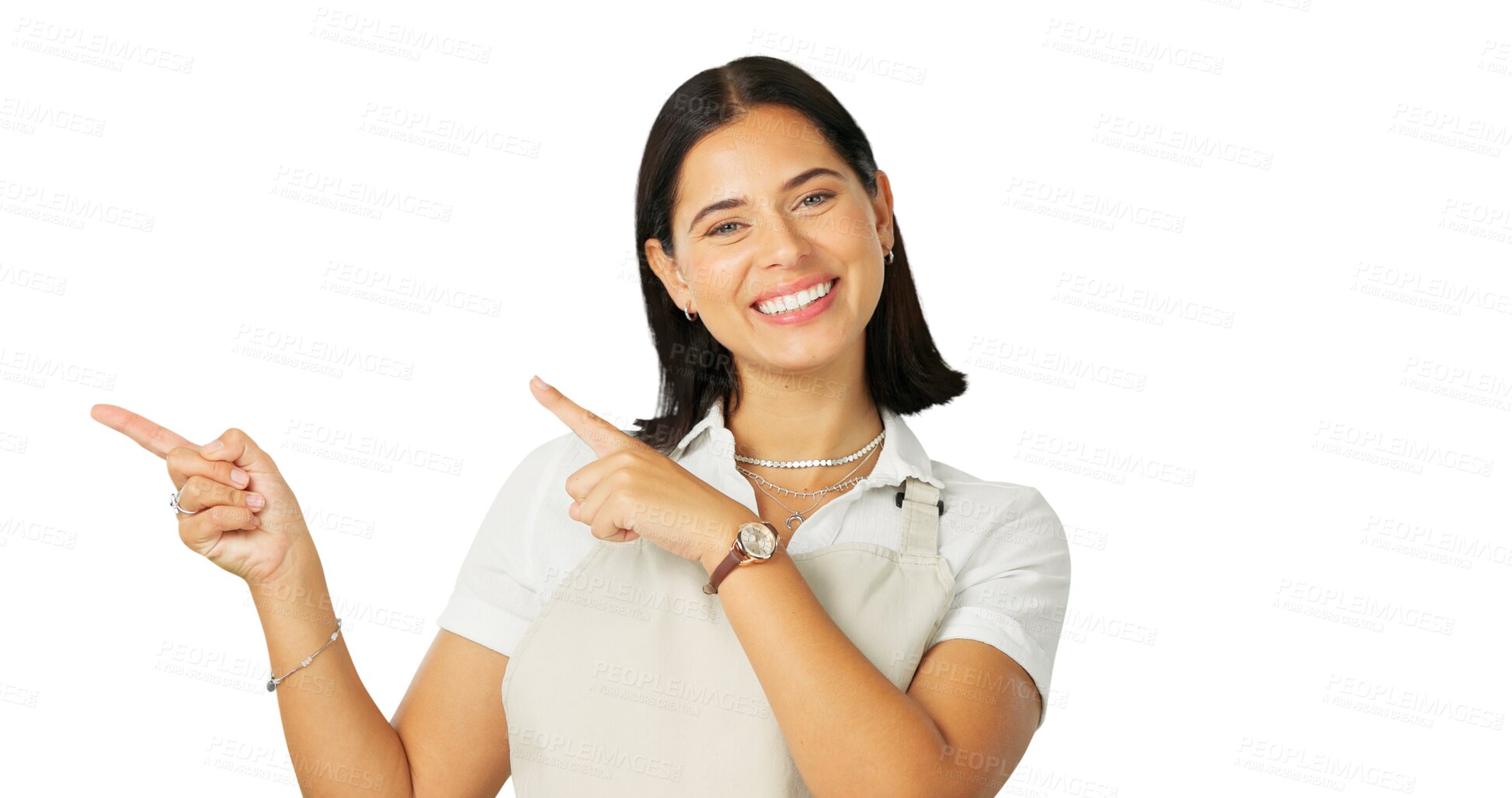 Buy stock photo Portrait, pointing and a coming soon presentation with a woman isolated on a transparent background. Smile, review and information with a happy young female person on PNG for marketing or advertising