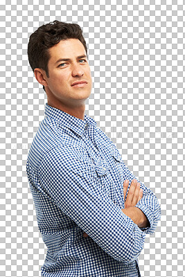 Buy stock photo Portrait, business and man with arms crossed, anger and model isolated on a transparent background. Male person, annoyed and guy with expression, angry and emotional with png, worker and employee