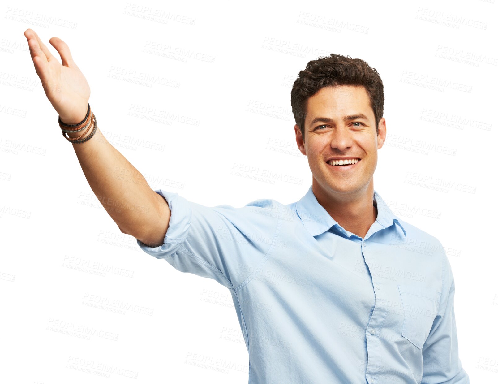 Buy stock photo Presenting, portrait and business man for information on isolated, png and transparent background. Marketing, professional and male person with hand gesture for promotion, announcement and news