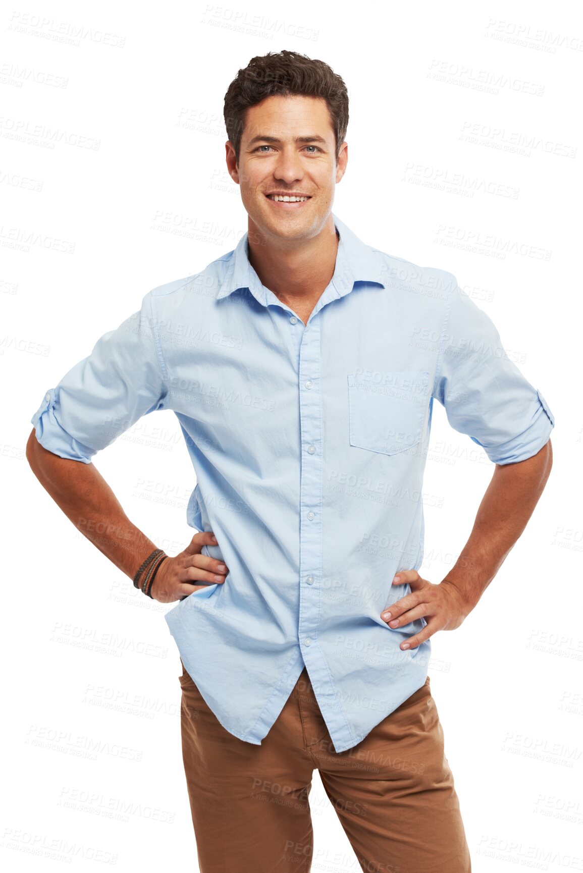 Buy stock photo Happy, businessman and confident portrait of architect with hands on hips or employee on transparent, isolated or png background. Casual, entrepreneur and creative career in architecture in Canada