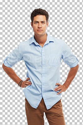 Buy stock photo Portrait, confident or man with fashion or clothing style isolated on transparent png background. Trendy, fashionable or serious handsome male person with pride, cool clothes or casual outfit in USA