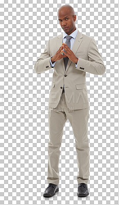 Buy stock photo Portrait, thinking and business man with decision hands, emoji or questions on isolated, transparent or png background. Doubt, face and male with planning gesture, why or choice, idea and solution