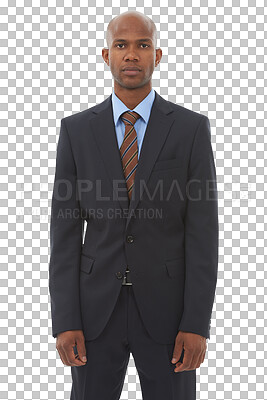 Buy stock photo Professional, serious and portrait of business black man isolated on png and transparent background. Corporate worker, confident and assertive male entrepreneur in formal suit for career, job or work