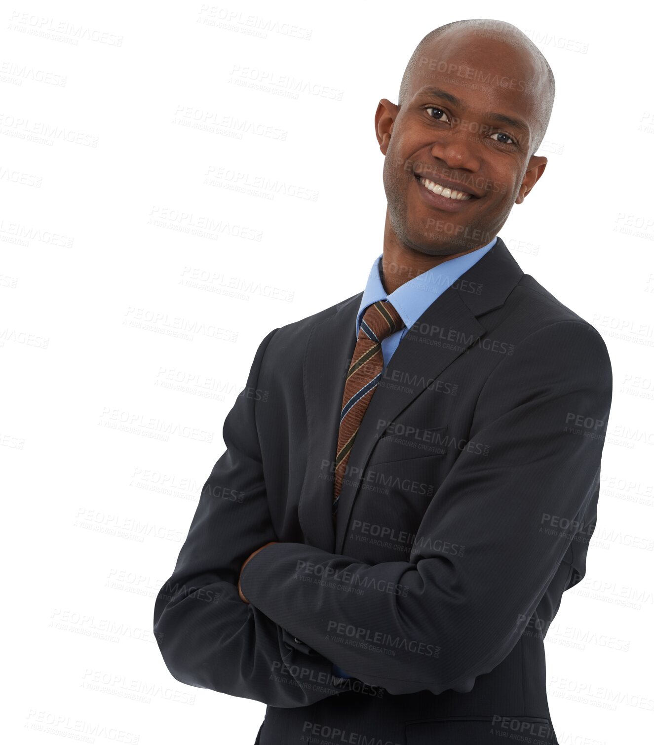 Buy stock photo Portrait, consultant and black man with arms crossed, smile and isolated on transparent png background. Face, confidence and professional, entrepreneur or African worker, business and person in Kenya