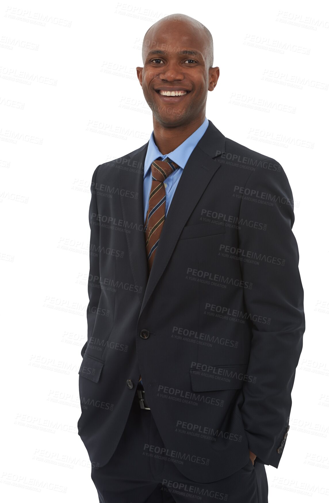 Buy stock photo Portrait, lawyer and confident black man in business isolated on a transparent png background. Smile, attorney and professional, advocate or African worker, happy employee and legal advisor in Kenya