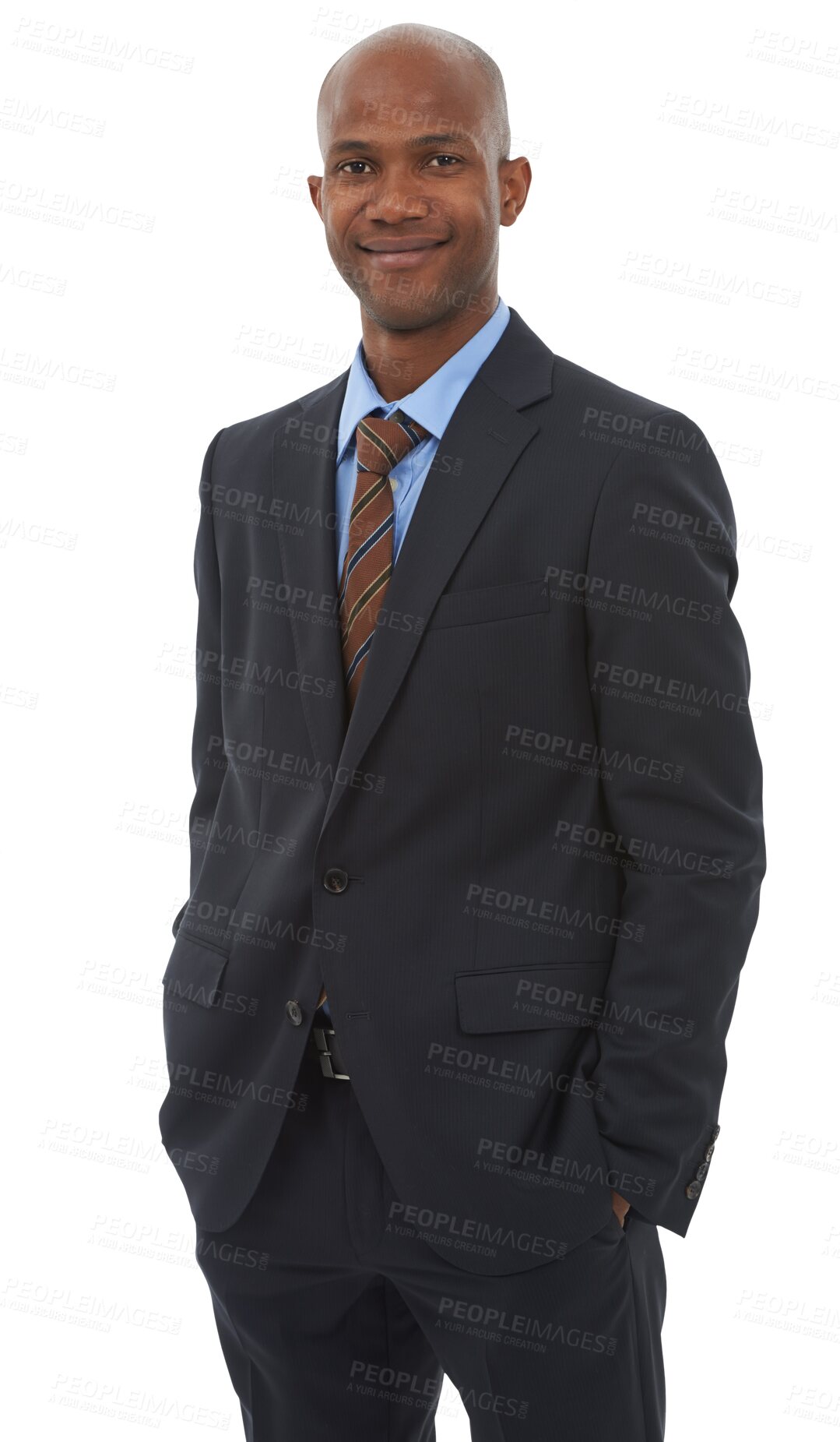 Buy stock photo Smile, happy and portrait of business black man with confidence on png and transparent background. Corporate lawyer, professional and isolated male person in suit for career, job and work goals