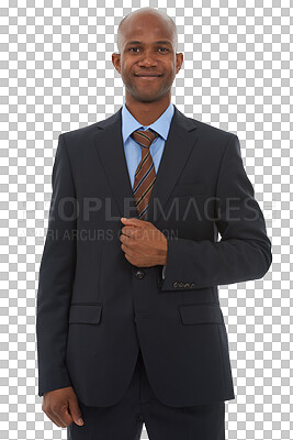 Buy stock photo Professional, confident and portrait of business black man with smile on png and transparent background. Corporate worker, happy and isolated male person in suit for career, job and work opportunity