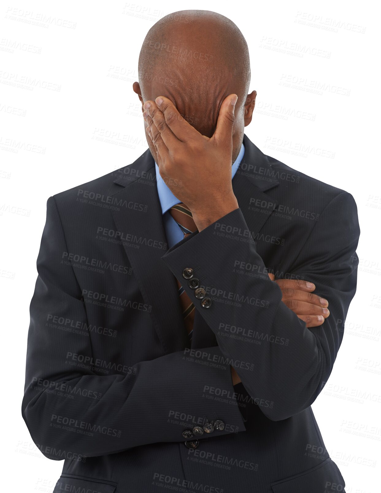 Buy stock photo Stress, headache and business man with fail gesture on isolated, transparent and png background. Startup, mistake and male person with migraine, burnout or anxiety from audit, feedback or bad review