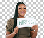 Creative business woman, hiring sign and advertisement for recru