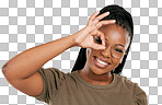 Black woman, portrait smile and ok hand sign fro perfect, great