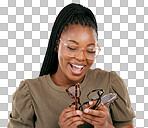 Eye care, optometry and woman with glasses in studio choosing a