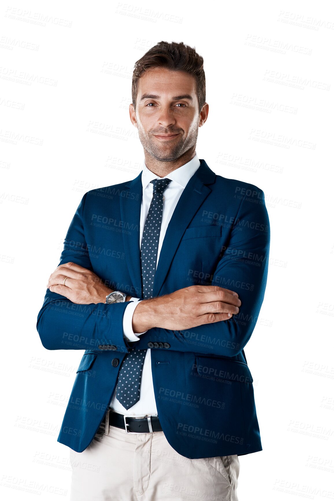 Buy stock photo Arms crossed, confident and portrait of businessman with fashion, style or elegant modern suit in Italy. Manager, proud entrepreneur or professional male person isolated on transparent png background