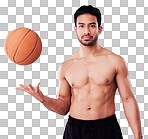 Portrait, sports and basketball with a man in studio on a gray background for training or a game. Exercise, workout or mindset and a confident young male athlete with a ball for a competitive hobby