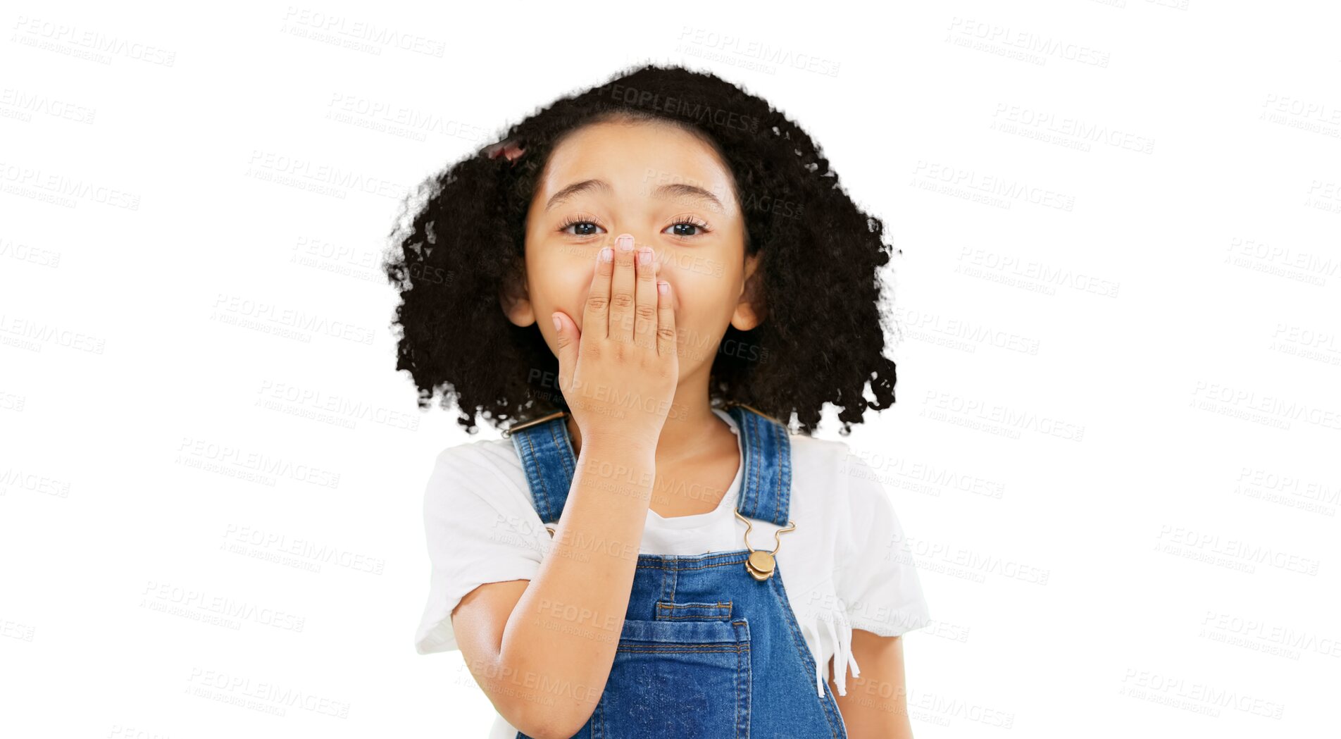 Buy stock photo Shocked, news and surprise with portrait of child on png for notification, gossip and wow. Rumor, announcement and alert with face of young girl isolated on transparent background for sale and deal