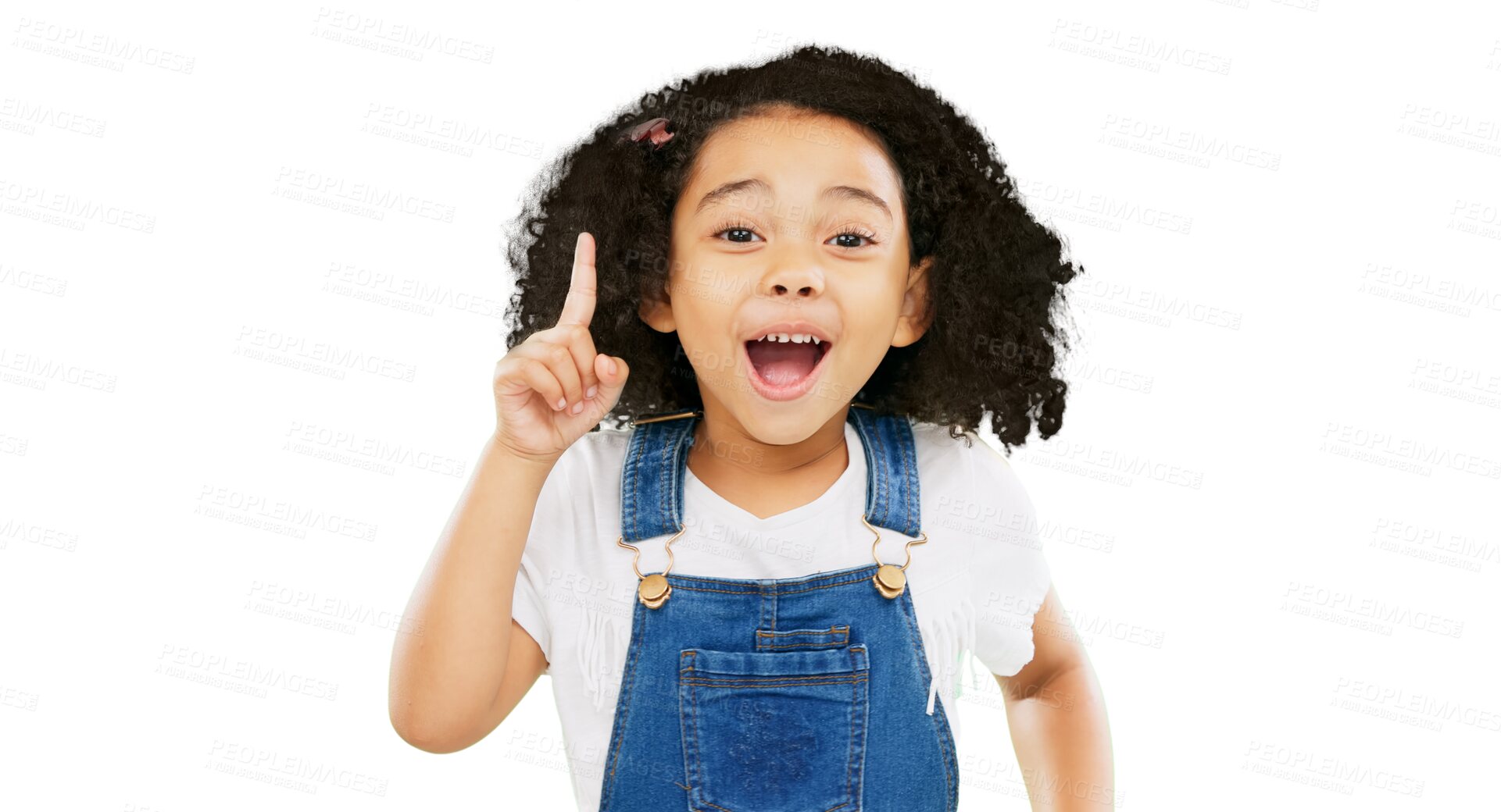 Buy stock photo Surprise, idea and child portrait with a planning decision isolated on a transparent, png background. Success, youth question inspiration and a girl kid with thinking solution and curious for future 