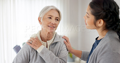 Consultation, physical therapy and senior woman with a nurse in a medical clinic or rehabilitation center. Healthcare, wellness and elderly female patient talking to a physiotherapist at a checkup.