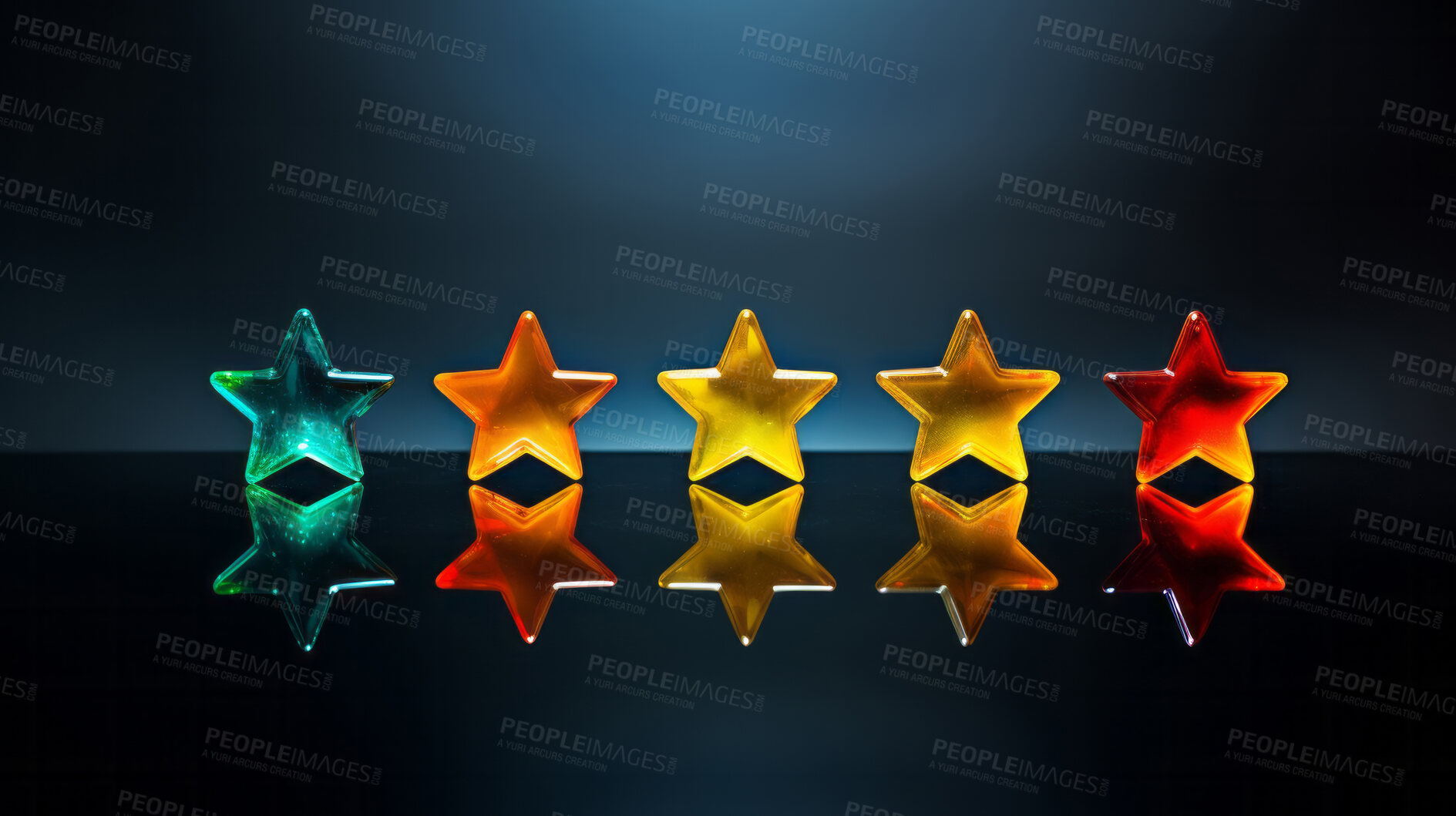 Buy stock photo Five star rating on dark
background. Feedback, review, and rate us concept