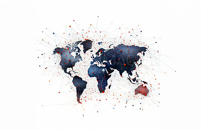 Global social network future world map on dark copyspace background. Internet communication technology concept