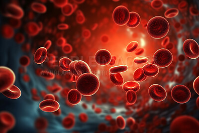Buy stock photo Red blood cells in human body. Biotechnology science and health care concept