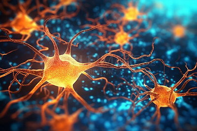Neuron brain cell medical background. Science neural connection, bright lights, synapses.