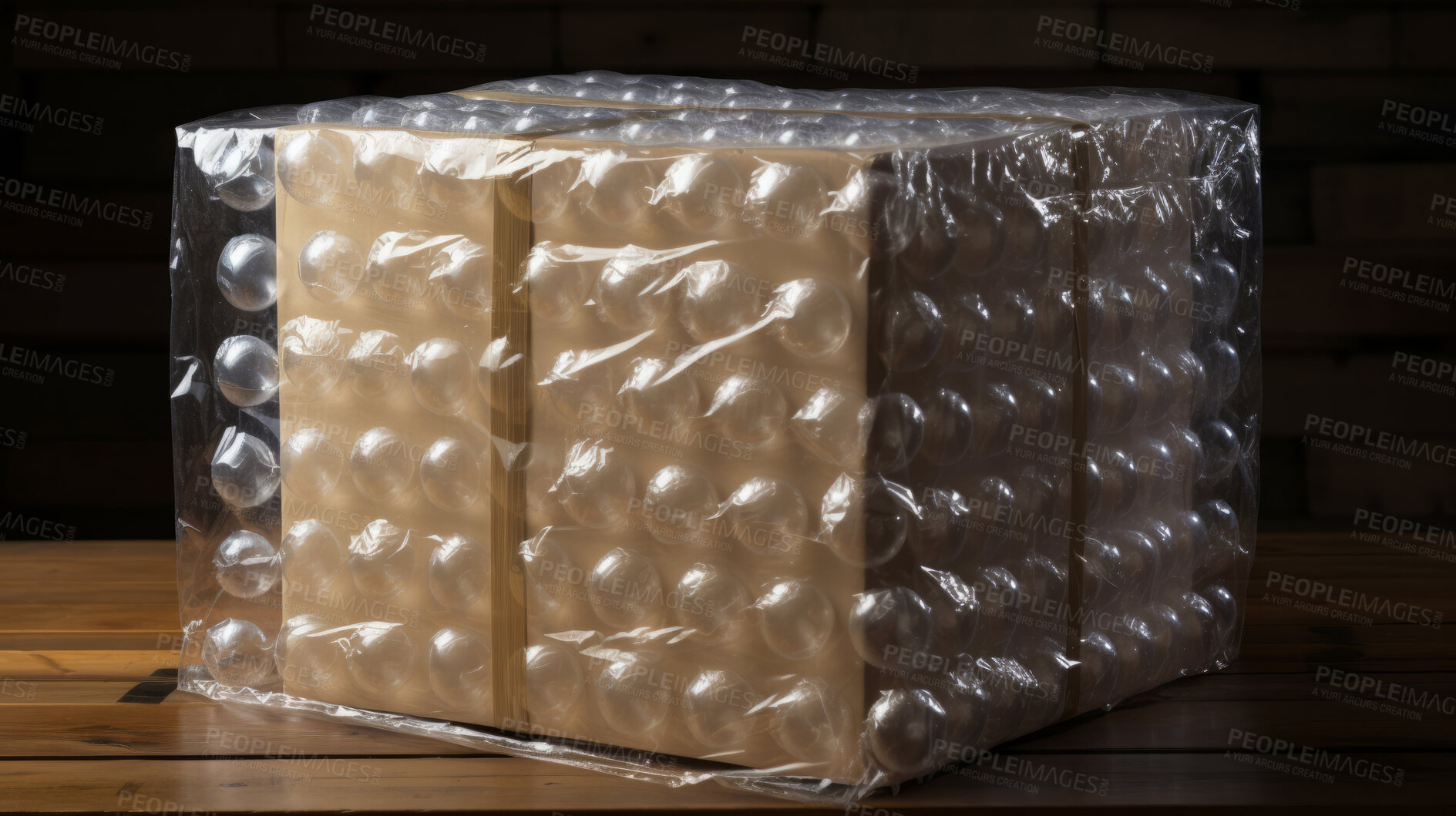 Buy stock photo Box package shipment in bubblewrap, safe delivery logistics and transport