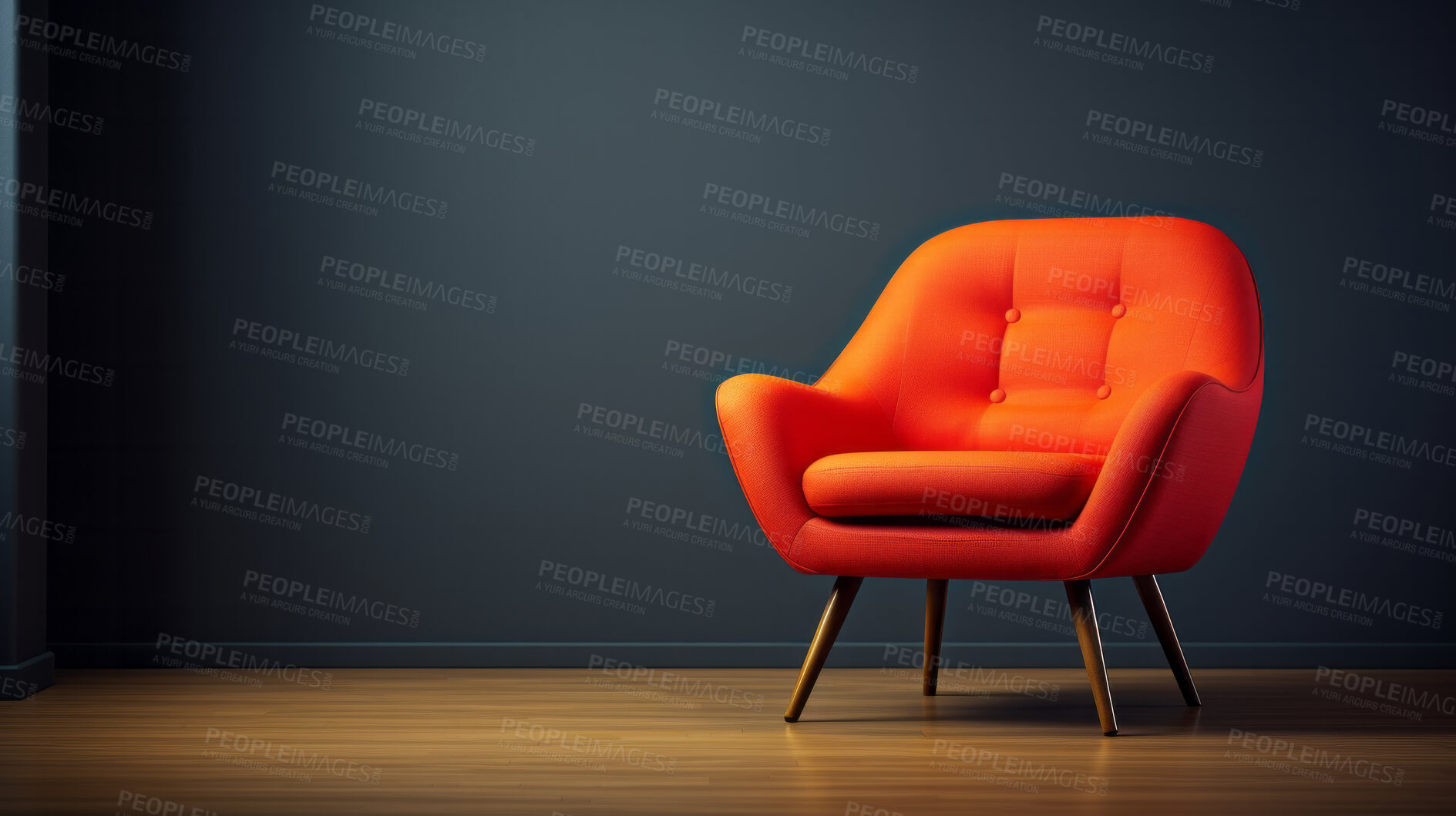 Buy stock photo Minimalist interior with armchair, blank wall for copy space. Mockup modern living room