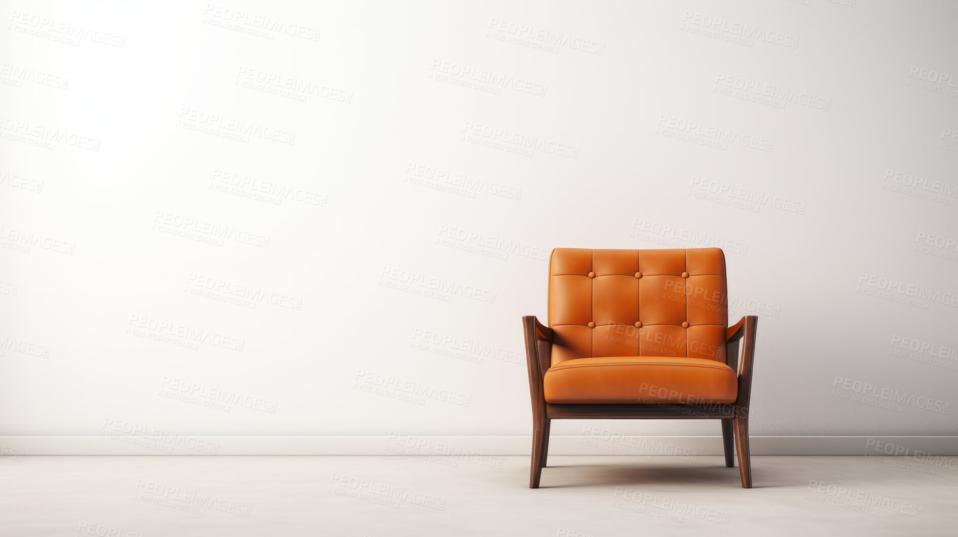 Buy stock photo Minimalist interior with armchair, blank wall for copy space. Mockup modern living room