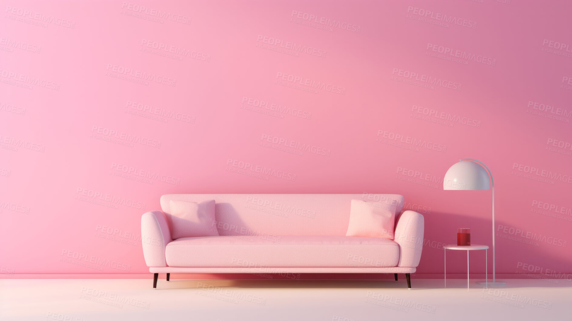 Buy stock photo Couch with copy space mockup in living room interior. Modern design ideas for inspiration.